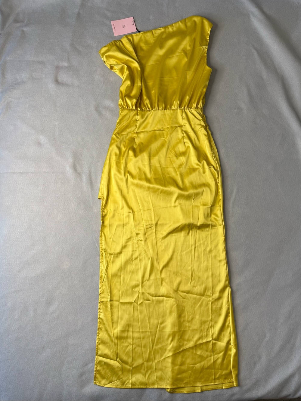 Hello Molly Elite Girl Yellow Gold Satin One Shoulder Maxi Dress Size 6 NWT - Picture 5 of 14